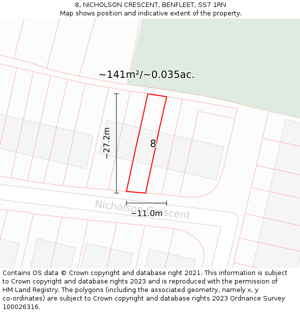 8, NICHOLSON CRESCENT, BENFLEET, SS7 1RN: Plot and title map