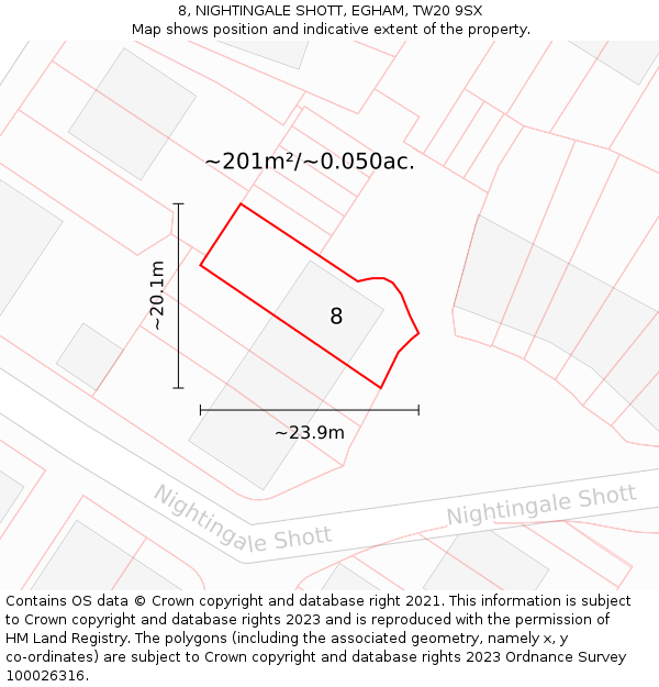 8, NIGHTINGALE SHOTT, EGHAM, TW20 9SX: Plot and title map