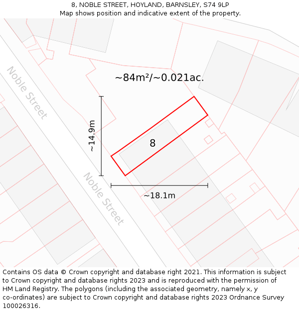 8, NOBLE STREET, HOYLAND, BARNSLEY, S74 9LP: Plot and title map