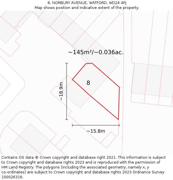 8, NORBURY AVENUE, WATFORD, WD24 4PJ: Plot and title map