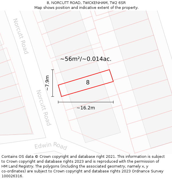 8, NORCUTT ROAD, TWICKENHAM, TW2 6SR: Plot and title map