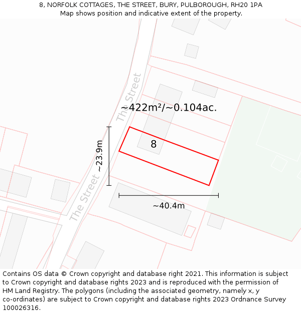 8, NORFOLK COTTAGES, THE STREET, BURY, PULBOROUGH, RH20 1PA: Plot and title map