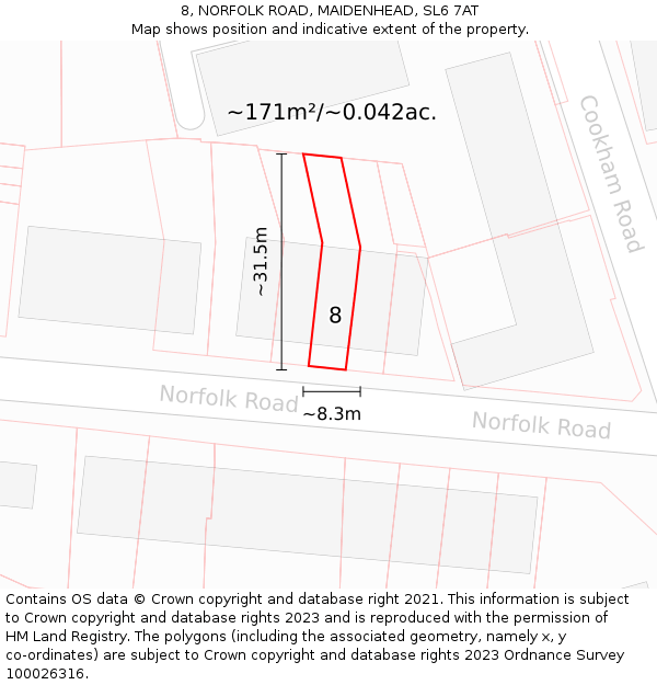 8, NORFOLK ROAD, MAIDENHEAD, SL6 7AT: Plot and title map