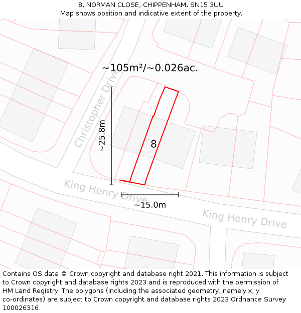 8, NORMAN CLOSE, CHIPPENHAM, SN15 3UU: Plot and title map