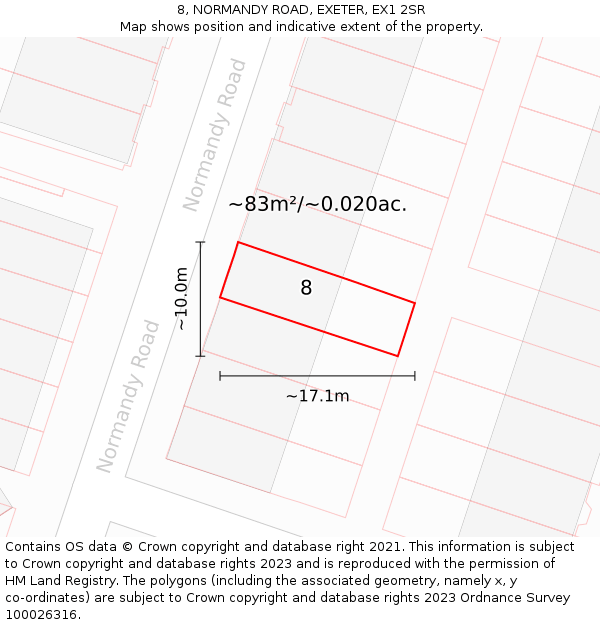 8, NORMANDY ROAD, EXETER, EX1 2SR: Plot and title map