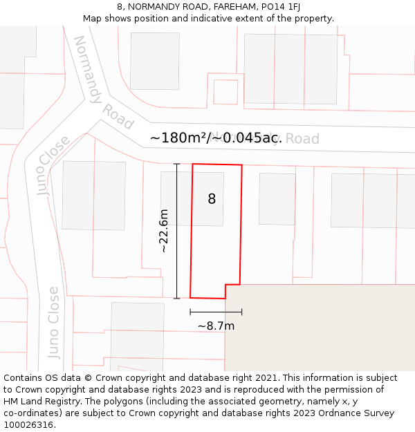 8, NORMANDY ROAD, FAREHAM, PO14 1FJ: Plot and title map