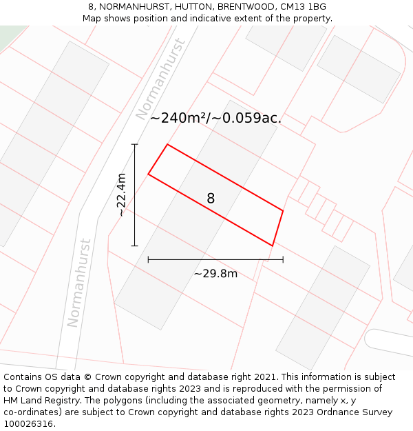 8, NORMANHURST, HUTTON, BRENTWOOD, CM13 1BG: Plot and title map