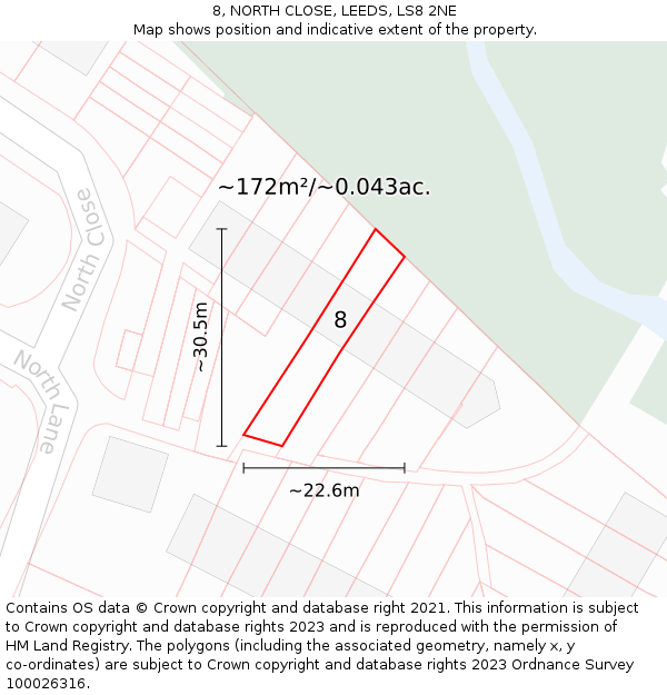 8, NORTH CLOSE, LEEDS, LS8 2NE: Plot and title map