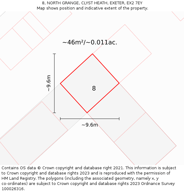 8, NORTH GRANGE, CLYST HEATH, EXETER, EX2 7EY: Plot and title map