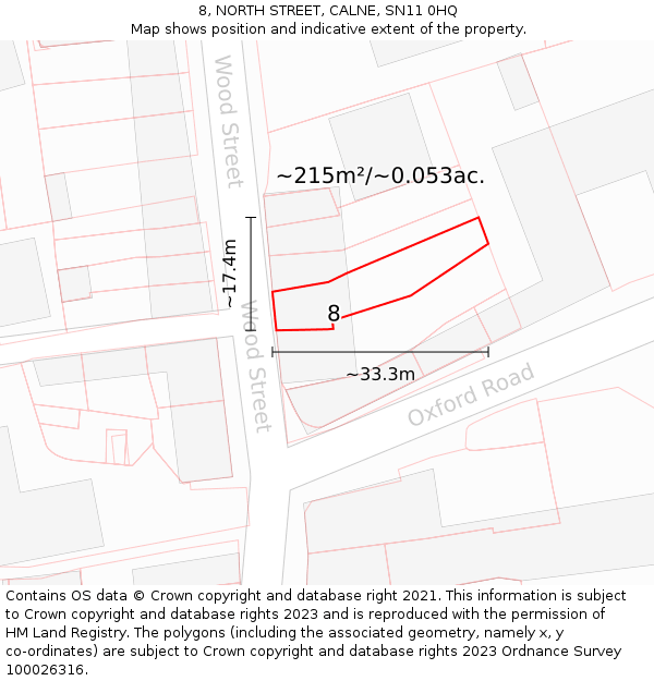8, NORTH STREET, CALNE, SN11 0HQ: Plot and title map