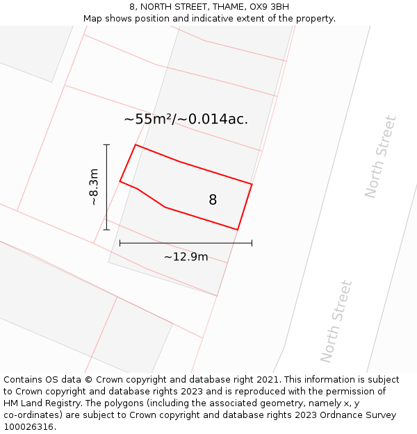 8, NORTH STREET, THAME, OX9 3BH: Plot and title map