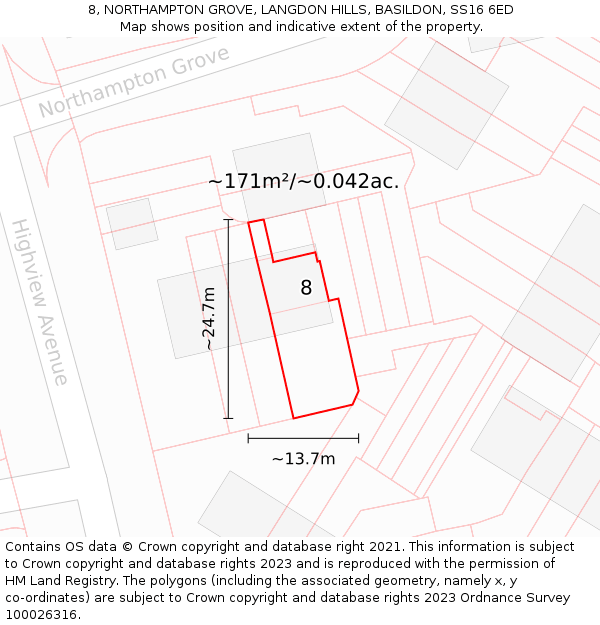 8, NORTHAMPTON GROVE, LANGDON HILLS, BASILDON, SS16 6ED: Plot and title map