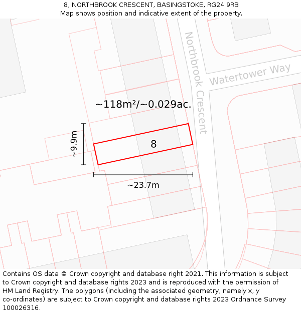 8, NORTHBROOK CRESCENT, BASINGSTOKE, RG24 9RB: Plot and title map