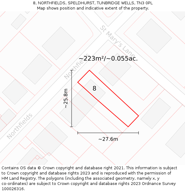 8, NORTHFIELDS, SPELDHURST, TUNBRIDGE WELLS, TN3 0PL: Plot and title map