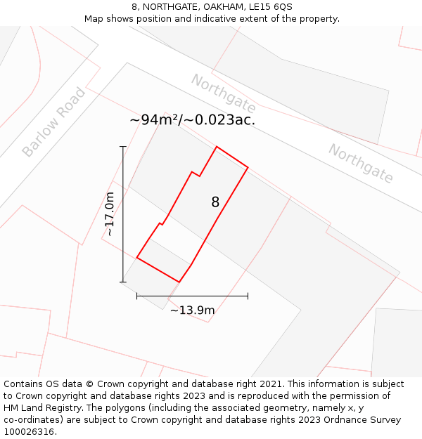 8, NORTHGATE, OAKHAM, LE15 6QS: Plot and title map