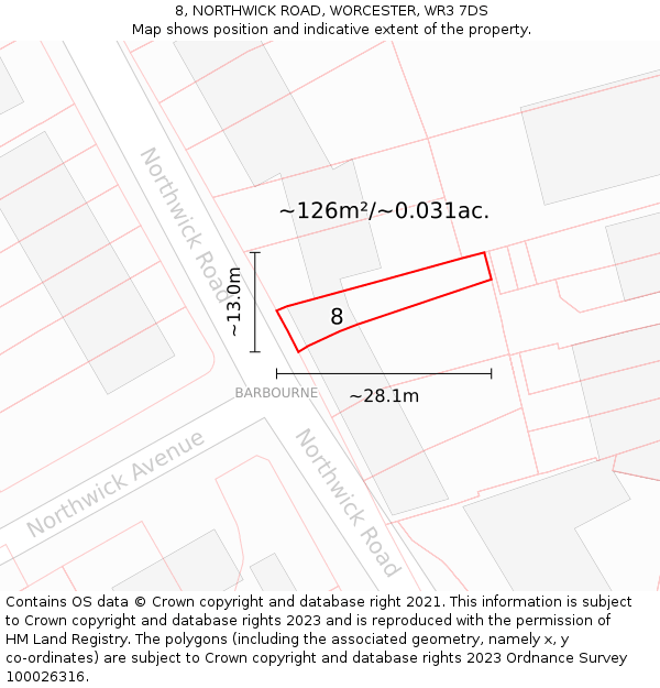 8, NORTHWICK ROAD, WORCESTER, WR3 7DS: Plot and title map