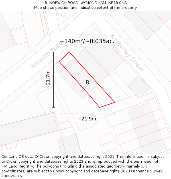 8, NORWICH ROAD, WYMONDHAM, NR18 0NS: Plot and title map