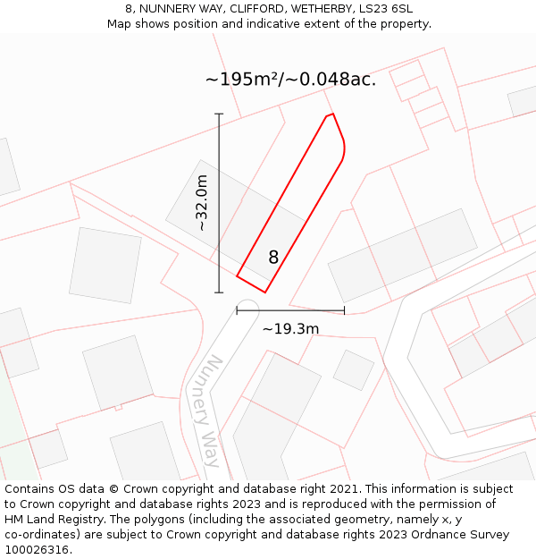 8, NUNNERY WAY, CLIFFORD, WETHERBY, LS23 6SL: Plot and title map