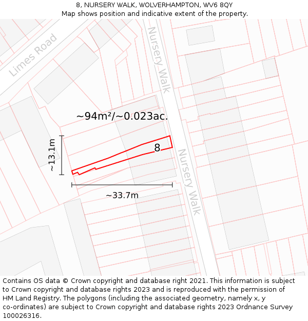 8, NURSERY WALK, WOLVERHAMPTON, WV6 8QY: Plot and title map