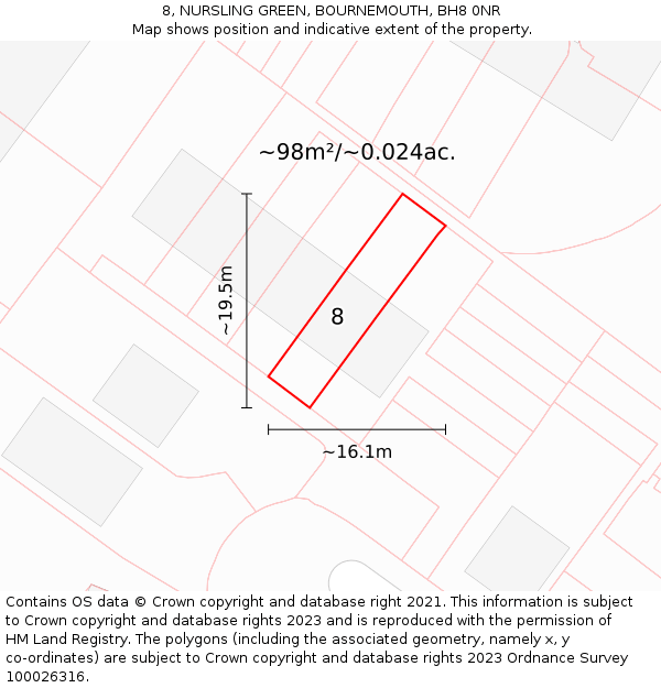 8, NURSLING GREEN, BOURNEMOUTH, BH8 0NR: Plot and title map