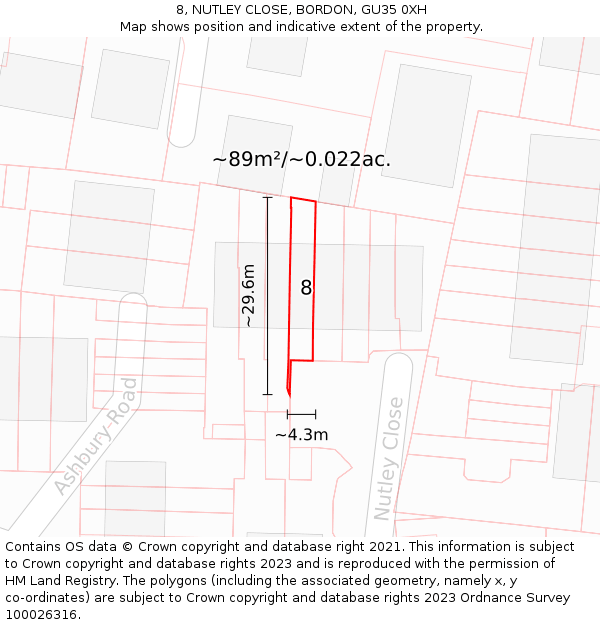 8, NUTLEY CLOSE, BORDON, GU35 0XH: Plot and title map