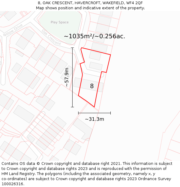 8, OAK CRESCENT, HAVERCROFT, WAKEFIELD, WF4 2QF: Plot and title map