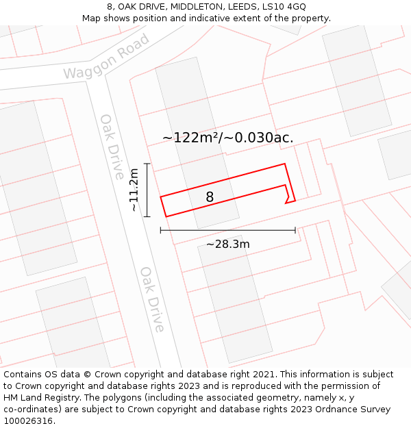 8, OAK DRIVE, MIDDLETON, LEEDS, LS10 4GQ: Plot and title map