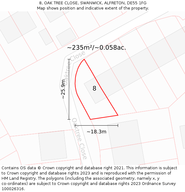 8, OAK TREE CLOSE, SWANWICK, ALFRETON, DE55 1FG: Plot and title map