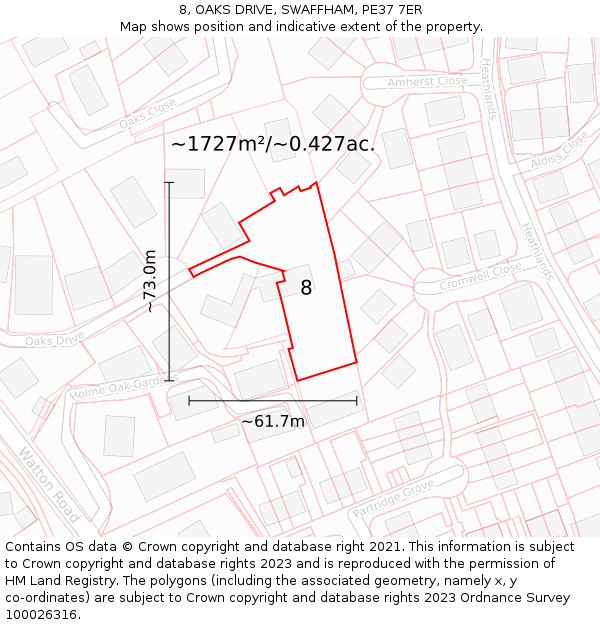 8, OAKS DRIVE, SWAFFHAM, PE37 7ER: Plot and title map
