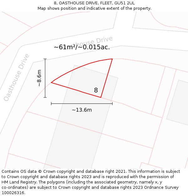 8, OASTHOUSE DRIVE, FLEET, GU51 2UL: Plot and title map