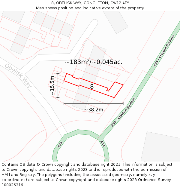 8, OBELISK WAY, CONGLETON, CW12 4FY: Plot and title map
