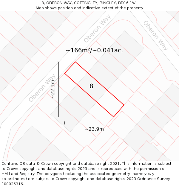 8, OBERON WAY, COTTINGLEY, BINGLEY, BD16 1WH: Plot and title map