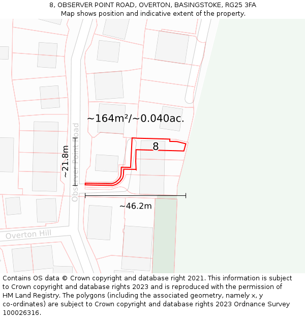 8, OBSERVER POINT ROAD, OVERTON, BASINGSTOKE, RG25 3FA: Plot and title map