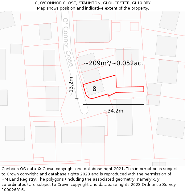8, O'CONNOR CLOSE, STAUNTON, GLOUCESTER, GL19 3RY: Plot and title map