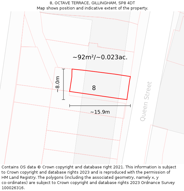 8, OCTAVE TERRACE, GILLINGHAM, SP8 4DT: Plot and title map
