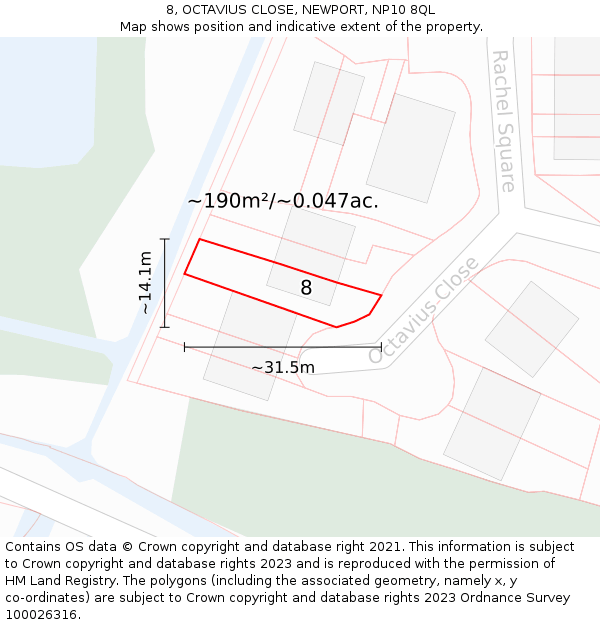 8, OCTAVIUS CLOSE, NEWPORT, NP10 8QL: Plot and title map