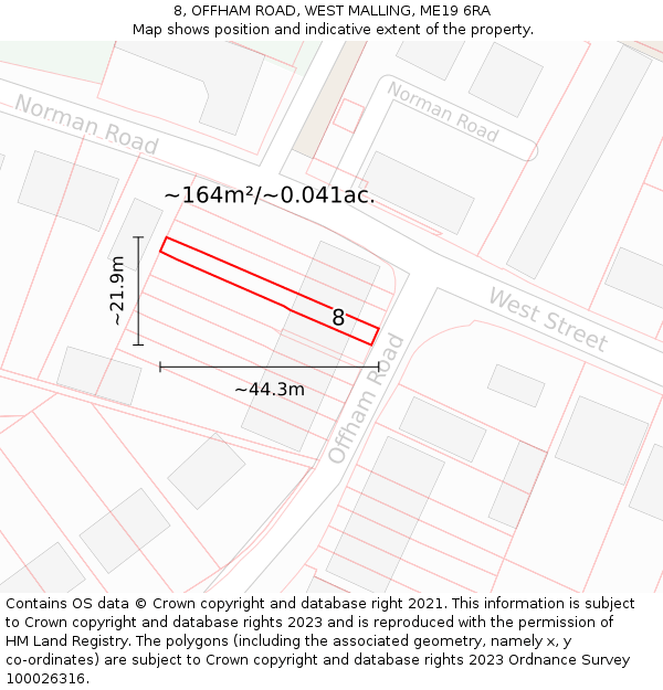 8, OFFHAM ROAD, WEST MALLING, ME19 6RA: Plot and title map