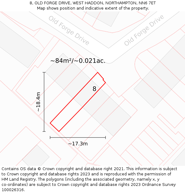 8, OLD FORGE DRIVE, WEST HADDON, NORTHAMPTON, NN6 7ET: Plot and title map