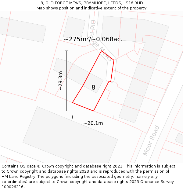 8, OLD FORGE MEWS, BRAMHOPE, LEEDS, LS16 9HD: Plot and title map