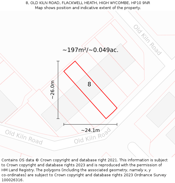 8, OLD KILN ROAD, FLACKWELL HEATH, HIGH WYCOMBE, HP10 9NR: Plot and title map