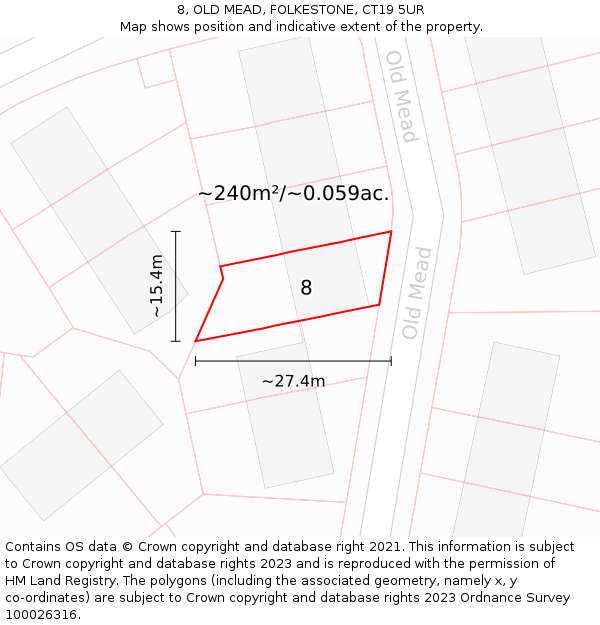 8, OLD MEAD, FOLKESTONE, CT19 5UR: Plot and title map