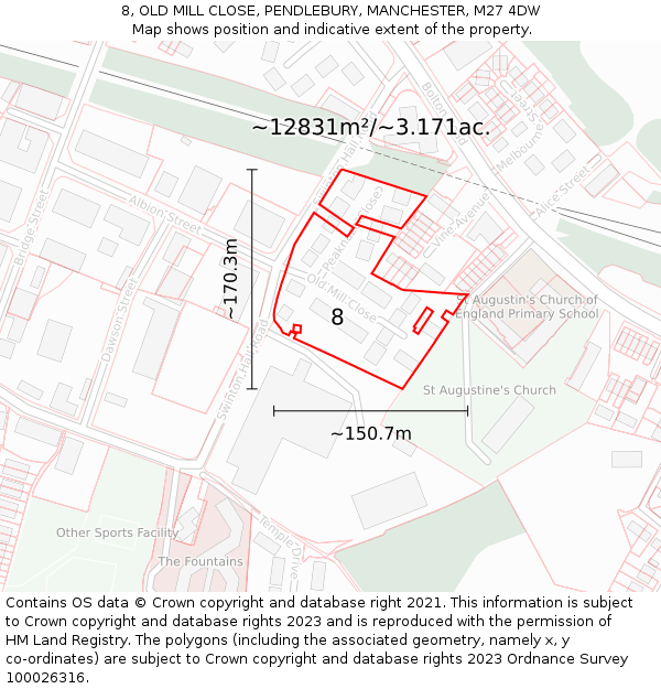 8, OLD MILL CLOSE, PENDLEBURY, MANCHESTER, M27 4DW: Plot and title map