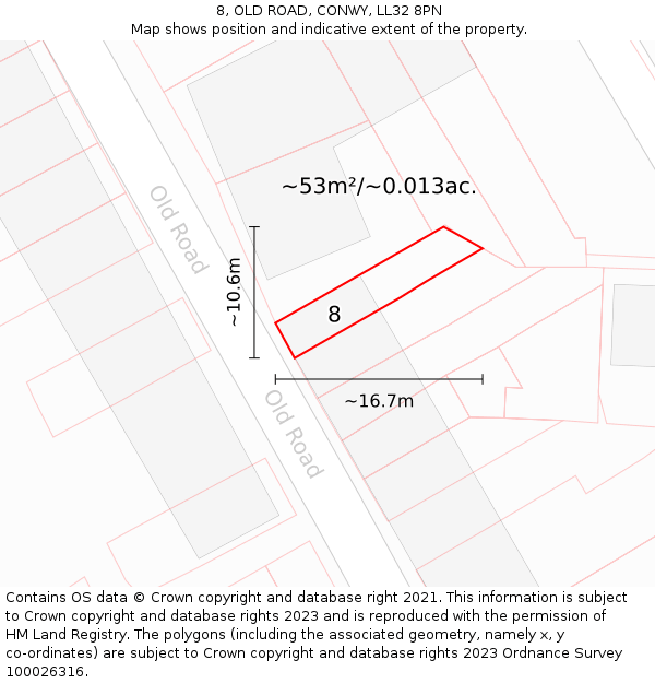 8, OLD ROAD, CONWY, LL32 8PN: Plot and title map