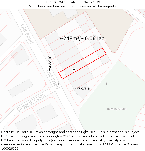 8, OLD ROAD, LLANELLI, SA15 3HW: Plot and title map