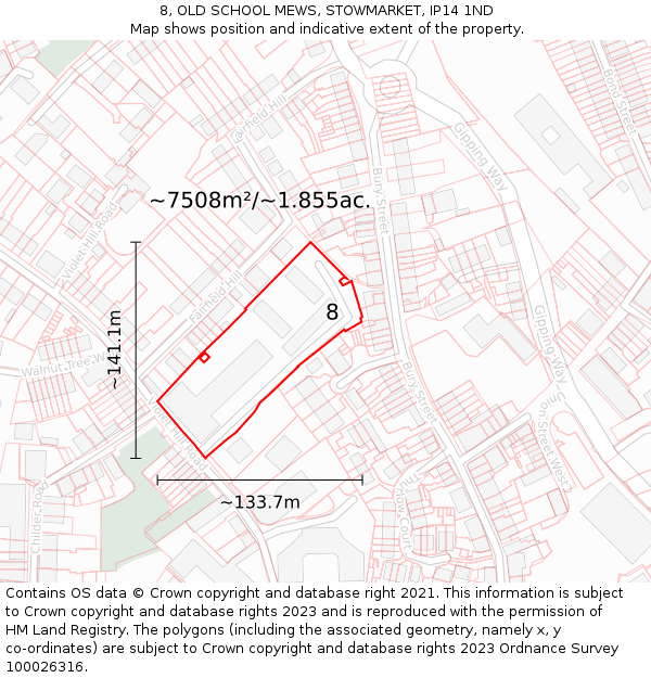 8, OLD SCHOOL MEWS, STOWMARKET, IP14 1ND: Plot and title map