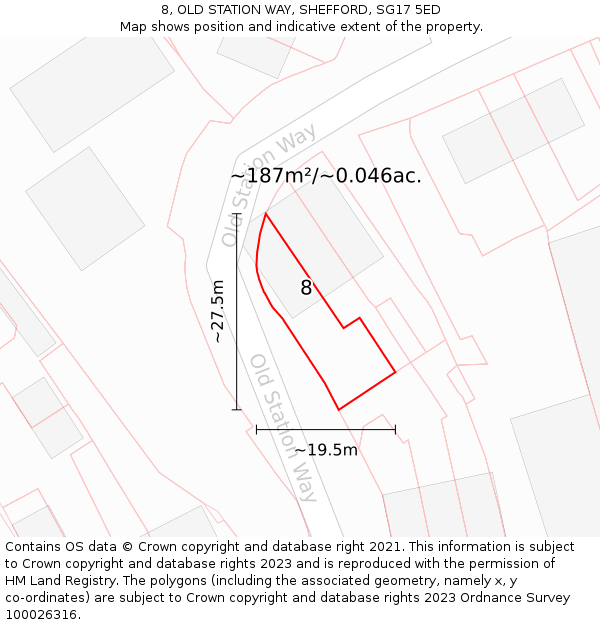 8, OLD STATION WAY, SHEFFORD, SG17 5ED: Plot and title map