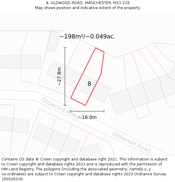 8, OLDWOOD ROAD, MANCHESTER, M23 2ZE: Plot and title map