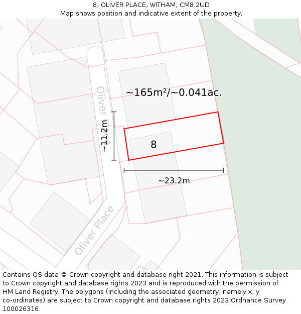 8, OLIVER PLACE, WITHAM, CM8 2UD: Plot and title map