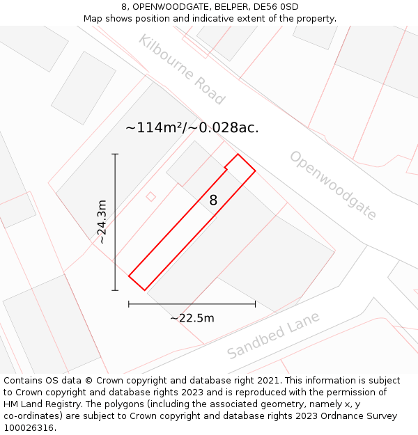 8, OPENWOODGATE, BELPER, DE56 0SD: Plot and title map