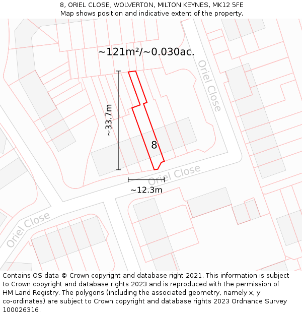 8, ORIEL CLOSE, WOLVERTON, MILTON KEYNES, MK12 5FE: Plot and title map
